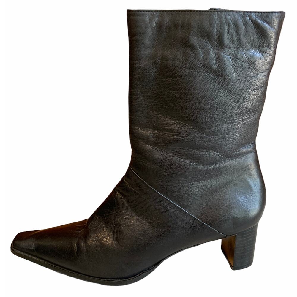 Luxury Claudina Black leather half moon heel boots